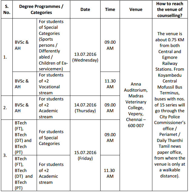 counselling schedule